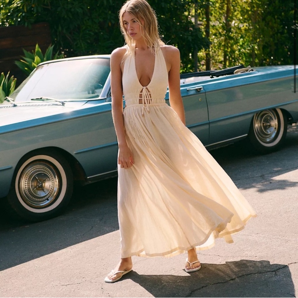 Free People Cream Backless Maxi Dress